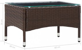 barna polyrattan dohányzóasztal 60 x 40 x 36 cm