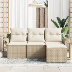 4 darabos Kert Kanapé Szett Párnákkal Bézs Poli Rattan