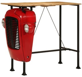 piros és barna tömör mangófa traktor bárasztal 55x120x107 cm