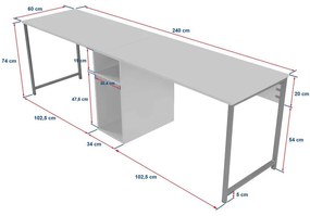 Íróasztal Twin Study Desk - Freesia Marble, Fekete