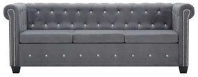 szürke 3 személyes bársony Chesterfield kanapé 199x75x72 cm