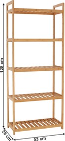 5 polcos polcállvány, természetes bambusz, FIORE TYP 3