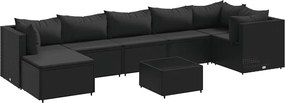 vidaXL 8 részes fekete polyrattan kerti ülőgarnitúra párnákkal