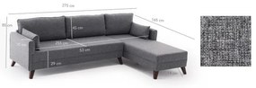 KORFU L-alakú sarokkanapé, jobb oldali, szürke