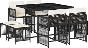 vidaXL 9 részes fekete polyrattan kerti étkezőgarnitúra párnákkal