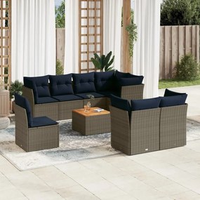 9 részes szürke polyrattan kerti ülőgarnitúra párnával