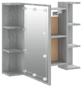 szürke sonoma tölgy színű tükrös szekrény LED-del 70x16,5x60 cm