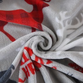 Mikroplüss ágyneműhuzat szett MERRY CHRISTMAS DEER szürke + mikroplüss lepedő SOFT 180x200 cm fehér, duplaágyra