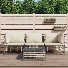 4 részes antracitszürke polyrattan kerti ülőgarnitúra párnákkal
