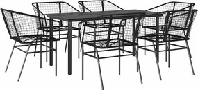 vidaXL 7 részes fekete polyrattan üveg kerti étkezőgarnitúra