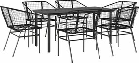 vidaXL 7 részes fekete polyrattan üveg kerti étkezőgarnitúra
