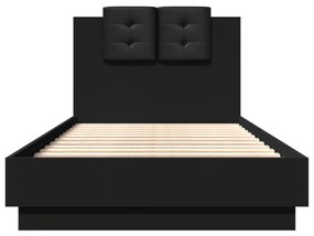 fekete ágykeret fejtámlával és LED-világítással 75 x 190 cm