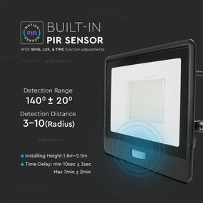 LED reflektor s čidlem 50W 230V 6500K IP65 černý