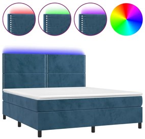 sötétkék bársony rugós és LED-es ágy matraccal 180x200 cm
