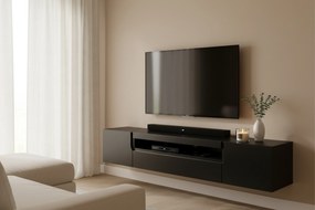 Loftia fali TV-szekrény 200 cm nyitott polccal - fekete matt