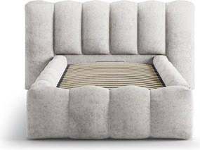 Szürke kárpitozott ágyneműtartós egyszemélyes ágy ágyráccsal 90x200 cm Lupine – Micadoni