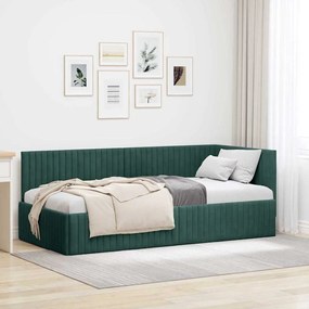 Sarokágy keret fejtámlával Sötétzöld 90 x 200 cm Bársony