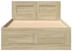 sonoma-tölgyszínű szerelt fa ágykeret fejtámlával 90 x 200 cm