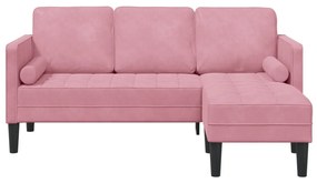 Kerti kanapé padokkal és párnákkal L-alakú rózsaszín bársonyos, 3 személyes kanapé chaise longue világos rózsaszín 160 cm bársonyból, Zsöllye rózsaszín 113x57x39 cm bársonyos