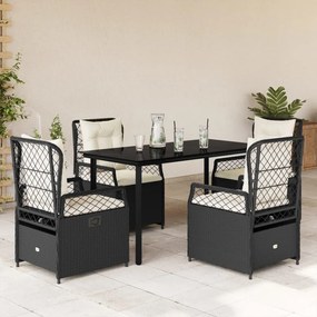 5 részes fekete polyrattan kerti étkezőgarnitúra párnákkal