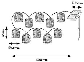 Rabalux 77047 Rupit napelemes LED lánc 10 rattan kalappal