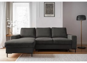 Sötétszürke kordbársony kinyitható sarokkanapé (bal oldali) Lofty Lilly – Miuform