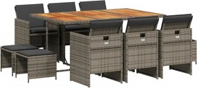 vidaXL 11 részes szürke polyrattan kerti ülőgarnitúra párnákkal