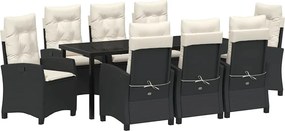 vidaXL Kert étkező szett párnával 9 pcs Fekete polirattan