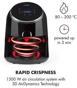 Klarstein AirVital, forrólevegős fritőz, 1300 W, 2,5 l, CeraPlus tapadásmentes felület, érintésvezérlés, fekete