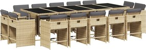 vidaXL 15 részes vegyes bézs polyrattan kerti étkezőgarnitúra párnával