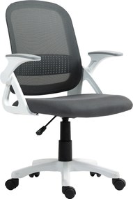 HOMCOM ergonomikus hálós irodai szék felhajtható kartámaszokkal, deréktámasszal, állítható magasságú dönthető forgószék — szürke | Aosom