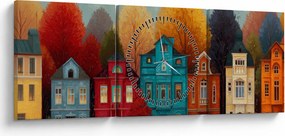 Kép - Festett őszi város (órával) (90x30 cm)