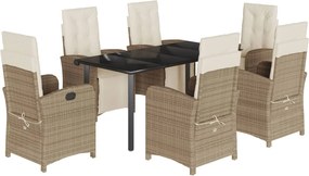 vidaXL 7 részes bézs polyrattan kerti étkezőgarnitúra párnákkal