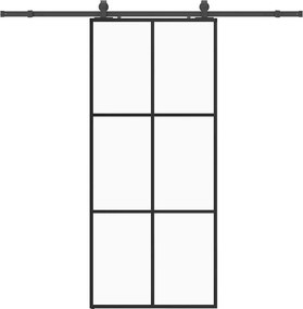 vidaXL fekete ESG üveg tolóajtó fémszerelvény-szettel 90x205 cm