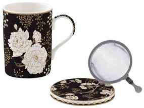 Porcelán teás bögre szűrővel tetővel Art Deco & Flowers Coffee Mania