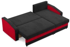 Hewlet sarokkanapé, 2 ágyneműtartóval, szövet anyag, univerzális oldal, bonell töltet, fekete - piros