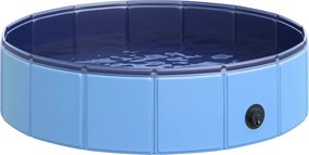PawHut Összecsukható Kutya Fürdőmedence Kutya Medence Locsoló Medence Úszómedence Vízmedence Kutyáknak és Macskáknak Műanyag+Fa Kék Ø80 x H20 cm | Aos