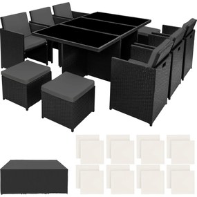 tectake 403819 new york kerti rattan bútor 6+4+1 védőcsomagolással, 2. variáció - fekete
