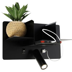 Modern fali lámpa fekete, LED-del és USB-vel - Thijs