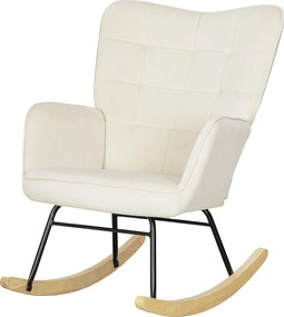 HOMCOM hintaszék, velúrhatású kárpitozott fotel fa hintatalpakkal és karfákkal, nappaliba és hálószobába, 120 kg teherbírás, bézs | Aosom