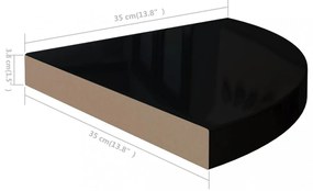 magasfényű fekete MDF lebegő sarokpolc 35 x 35 x 3,8 cm
