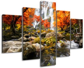 Gario Órás falikép őszi vízesés - 5 részes Méret: 150 x 105 cm