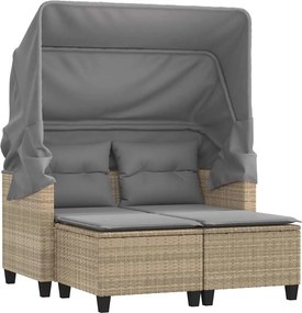 vidaXL 2 személyes bézs polyrattan kerti kanapé baldachinnal/székkel