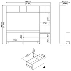 Fehér-natúr színű nappali bútor szett tölgyfa dekorral 209x183x48 cm Next – Tvilum
