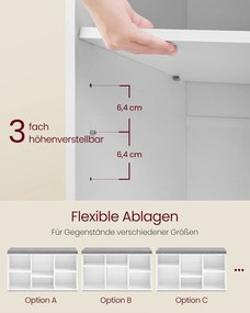 Cipőpad ülés cipőrendező 6 rekesszel és 3 állítható polccal 3 tárolódobozzal, fehér- szürke