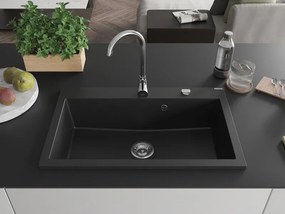 Mexen Elix gránit mosogató 1-medencés 800 x 500 mm, fekete, króm szifon - 6527801005-77