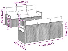 7 darabos kerti kanapészett párnákkal Szürke Poli Rattan Akácia, 2 személyes kerti kanapé párnákkal Szürke Poli Rattan