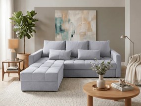 Világosszürke kihúzható sarokkanapé ZENOVA 220 x 140 cm, kétoldalas