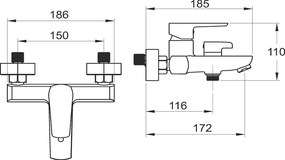 Novaservis Metalia 58, kád csaptelep tartozékok nélkül 150 mm, fekete, 58020 / 1-5