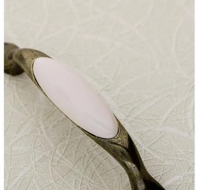 Fogantyú porcelán-fém,   96mm, 728P, kék virágmintás antik bronz